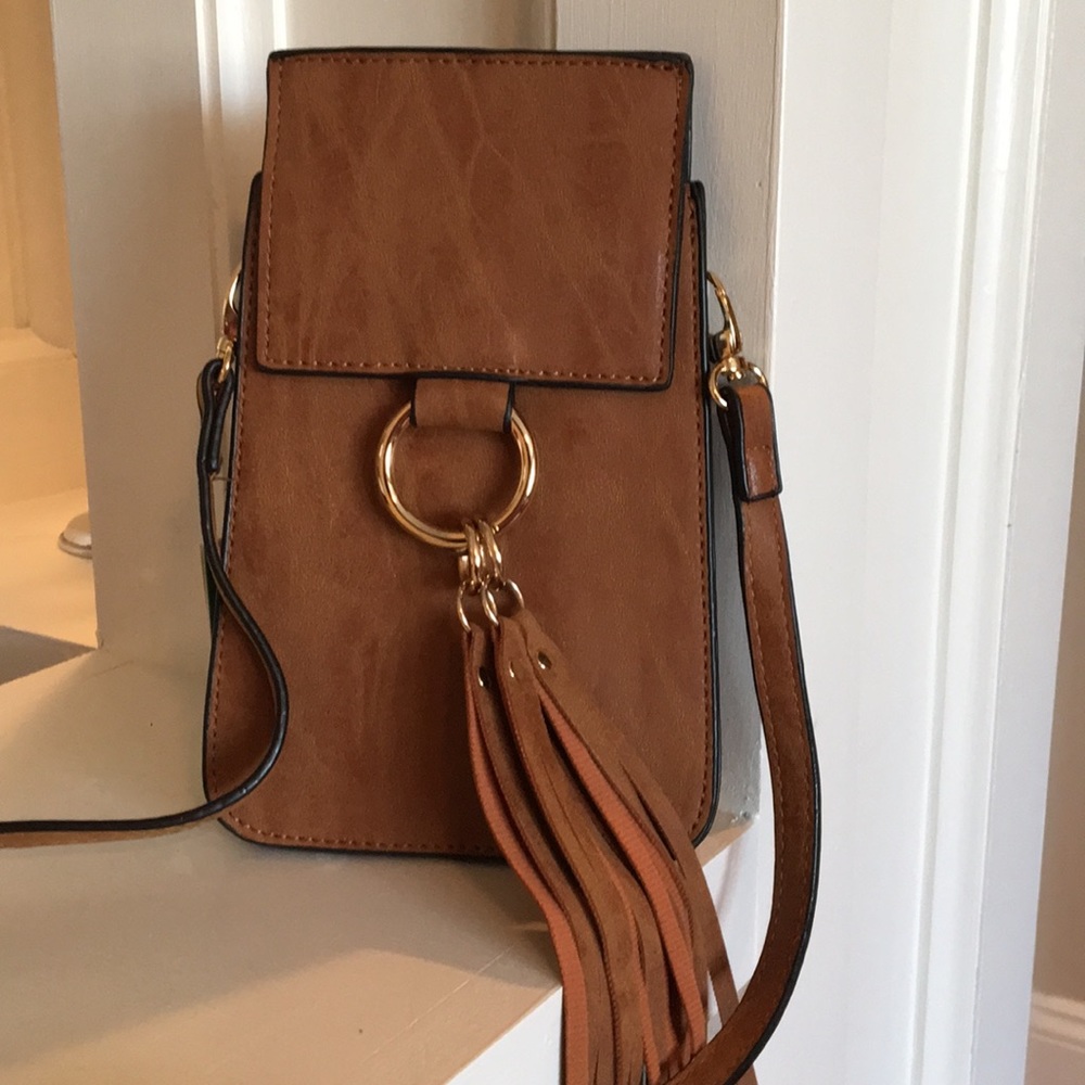Cellphone Fringe Tassel Crossbody Brown